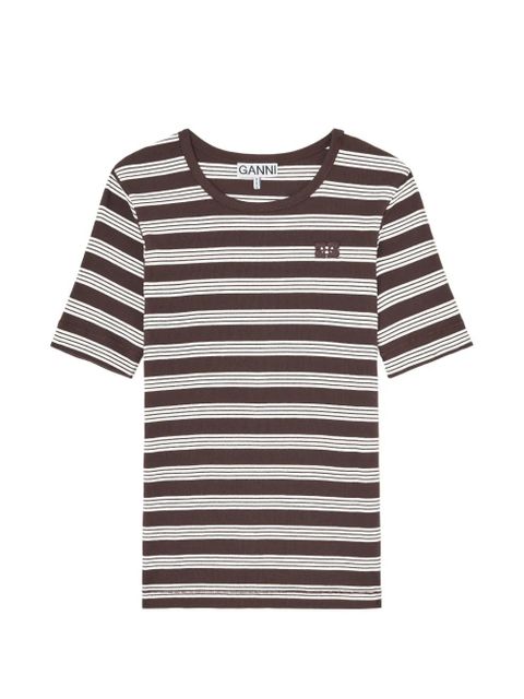GANNI striped embroidered T-shirt - Brown - zdjęcie produktu nr 1