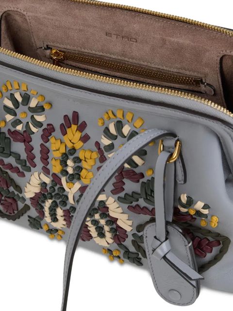 ETRO embroidered leather shoulder bag - Grey
