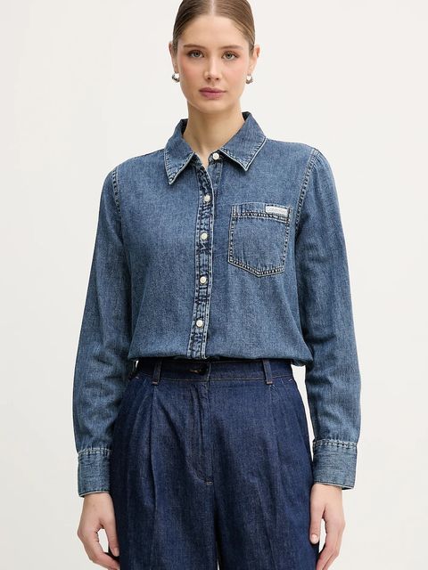 Calvin Klein Jeans koszula jeansowa damska kolor niebieski regular z kołnierzykiem klasycznym LV047E742G - zdjęcie produktu nr 1