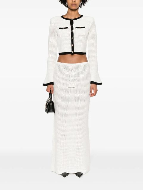 Self-Portrait pointelle-knit cropped cardigan - White