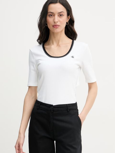 Calvin Klein Jeans T-shirt damski bawełniany z elastanem - zdjęcie produktu nr 1