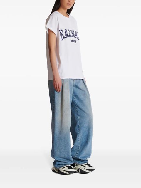 Balmain gingham Paris T-shirt - White