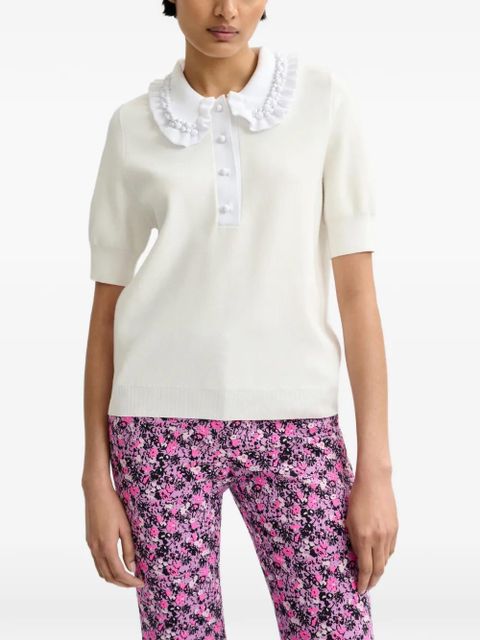 Essentiel Antwerp beaded ruffled polo top - White