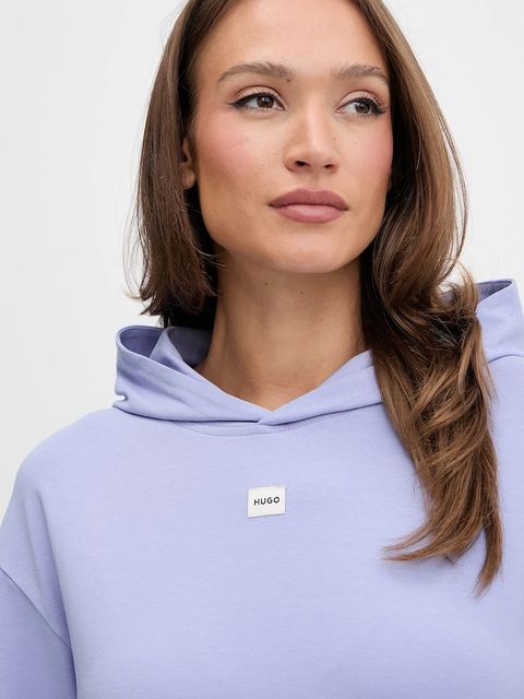 HUGO bluza damska kolor fioletowy z kapturem z aplikacją 50556816