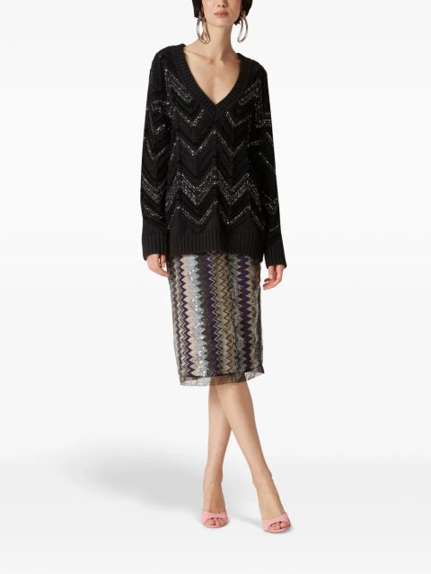 Missoni Zigzag sequin-overlay midi skirt - Neutrals