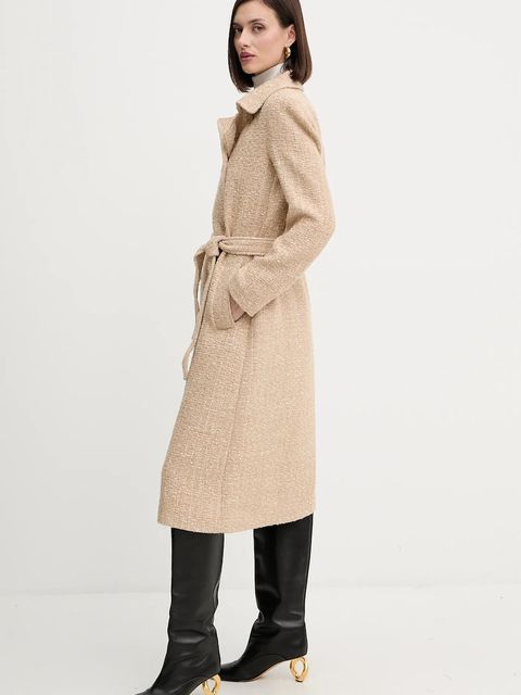 Twinset płaszcz z wełną kolor beżowy 252TP2140