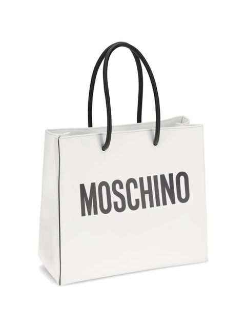 Moschino logo-print leather tote bag - White
