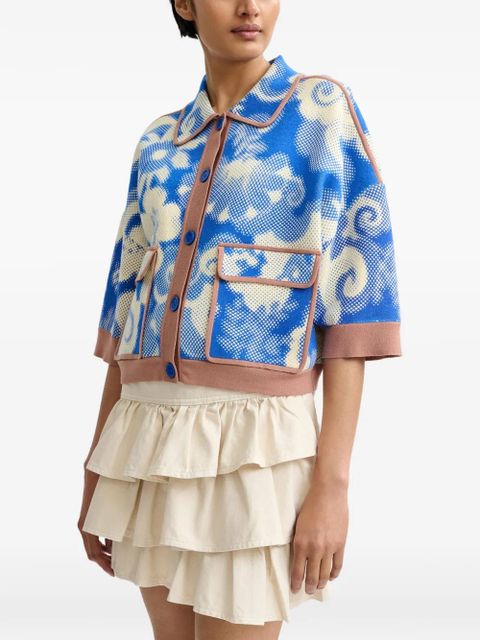 Essentiel Antwerp floral contrast-trim cardigan - Blue