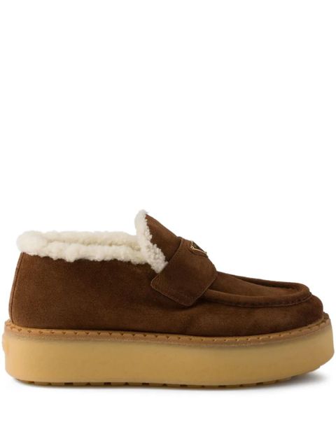 Prada shearling-trimmed platform loafers - Brown - zdjęcie produktu nr 1