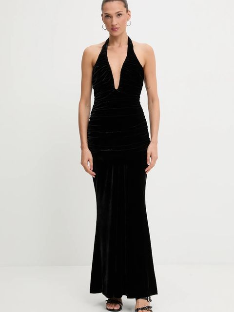 Bardot sukienka welurowa kolor czarny maxi rozkloszowana 60117DB - zdjęcie produktu nr 1