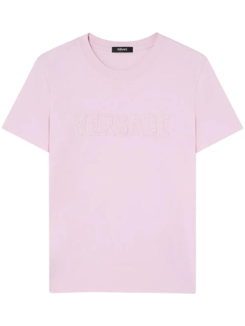 Versace logo-embroidered fringed T-shirt - Pink - zdjęcie produktu nr 1