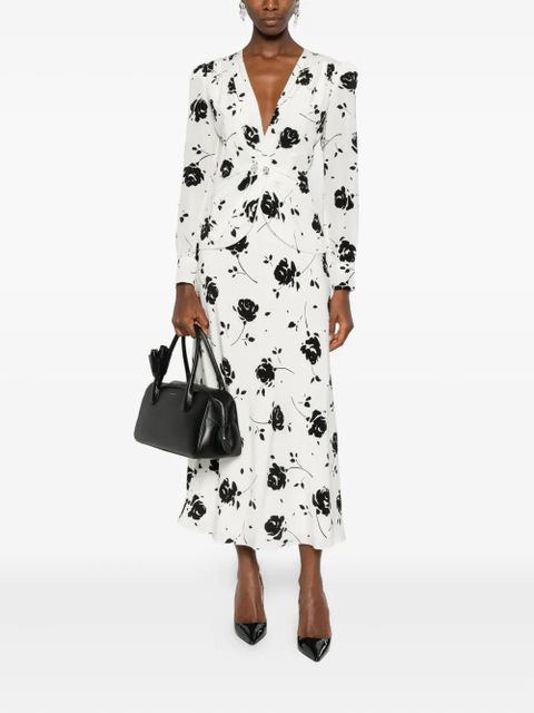 Alessandra Rich rose-print button-detail midi dress - White - zdjęcie produktu nr 2