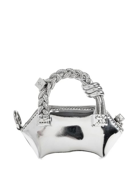 GANNI braided-handle metallic-effect pouch bag charm - Silver
