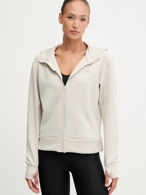 adidas Performance bluza treningowa Designed for Training damska kolor beżowy z kapturem gładka JX7318 - zdjęcie produktu nr 1