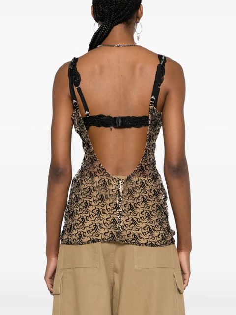 The Attico logo-embroidered tulle top - Black