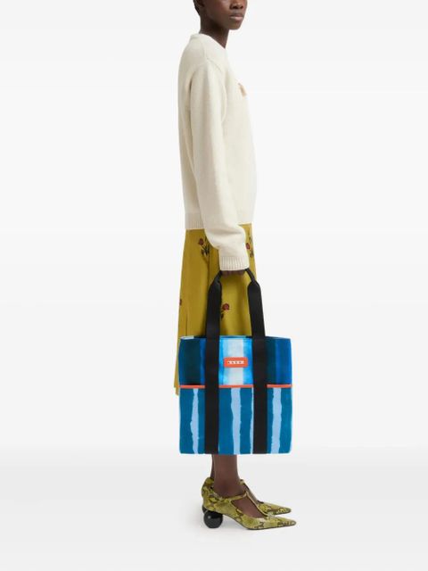 Marni striped tape-handles tote bag - Blue