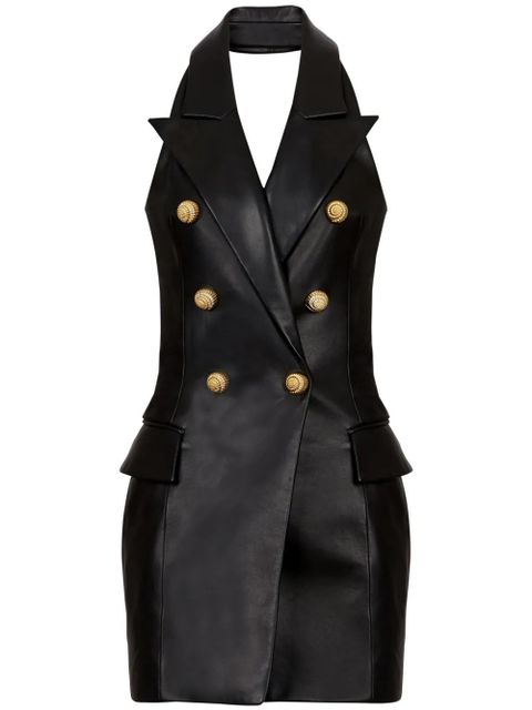 Balmain leather halterneck dress - Black
