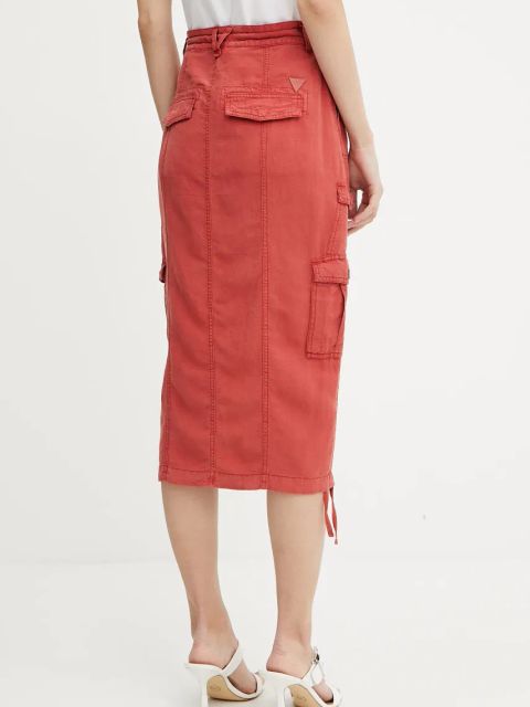 Guess spódnica z domieszką lnu CASEY kolor czerwony midi prosta W5GD1H WG8N0