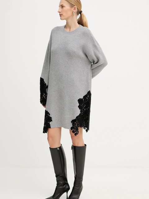 Pinko sukienka z dodatkiem wełny kolor szary mini oversize 105504 A2R1