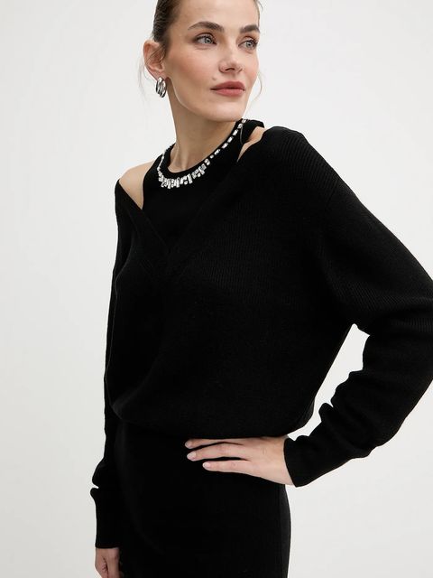 Liu Jo sukienka z dodatkiem wełny kolor czarny maxi prosta MF5161 MA85Q