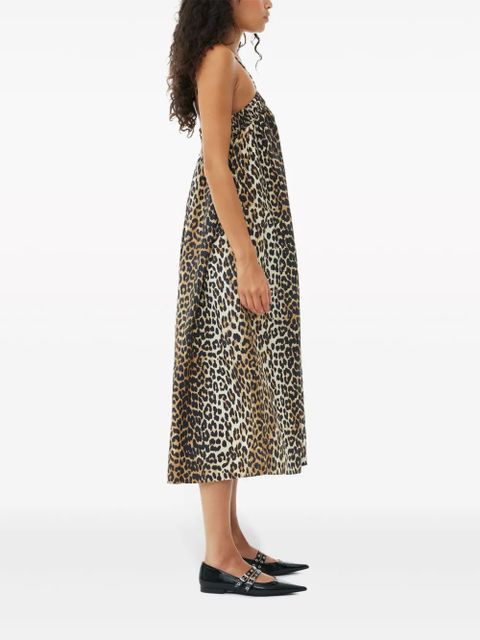 GANNI leopard-print cotton midi dress - Black