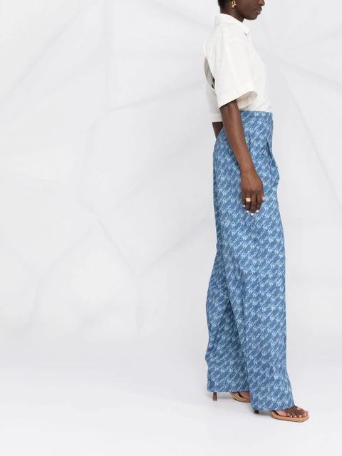Fendi logo-print high-waisted trousers - Blue