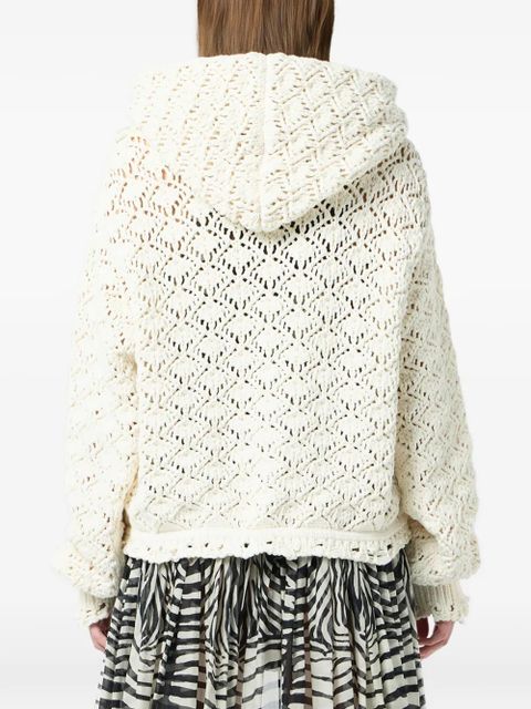 Blumarine lace-stitch hooded cardigan - White - zdjęcie produktu nr 2