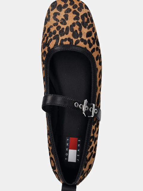 Tommy Jeans baleriny skórzane MARYJANE LEOPARD BALLERINA kolor brązowy EN0EN02885 - zdjęcie produktu nr 2