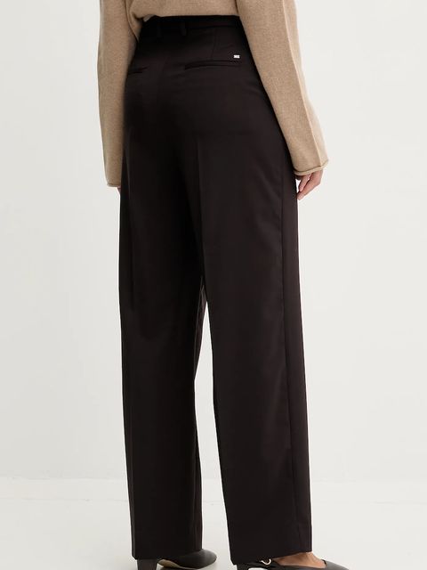 Tommy Hilfiger spodnie wełniane damskie kolor bordowy proste high waist WW0WW48362 - zdjęcie produktu nr 2