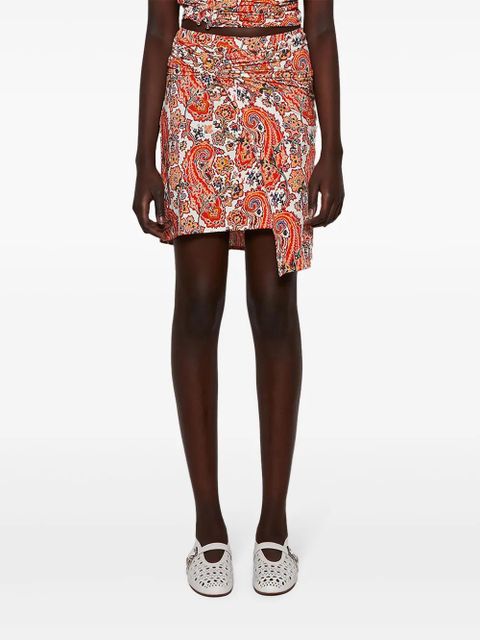 Rabanne Jupe gathered-detail paisley-print skirt - White