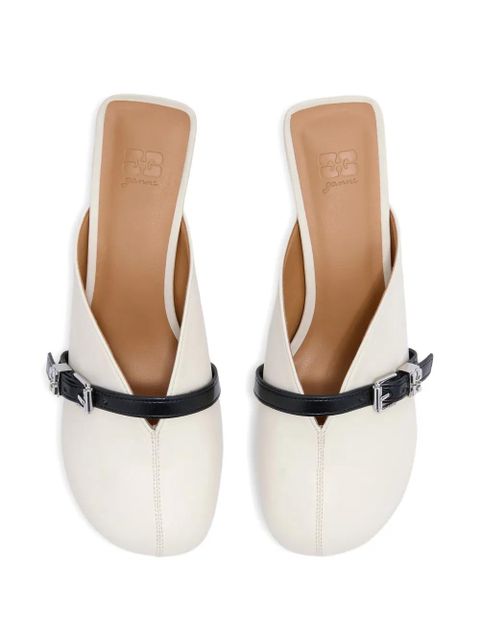 GANNI buckle heeled mules - White