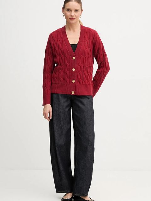 Tommy Hilfiger kardigan wełniany kolor bordowy WW0WW43089