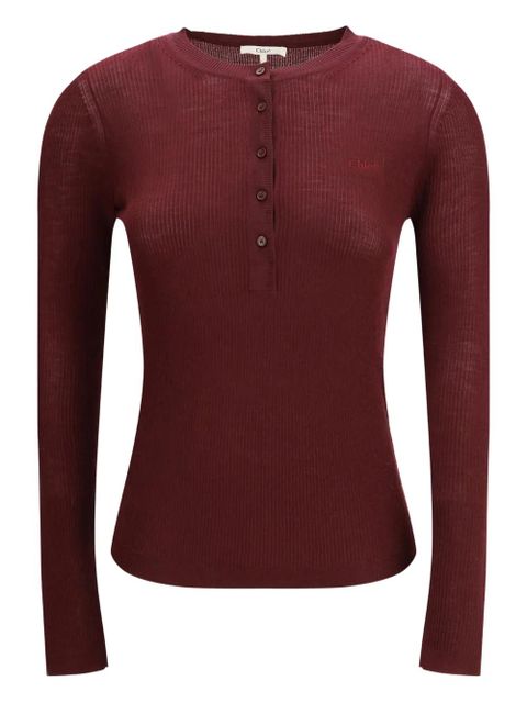 Chloé ribbed Henley T-shirt - Red - zdjęcie produktu nr 1