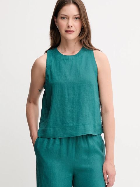 United Colors of Benetton bluzka lniana damska kolor zielony gładka 5BMLDQ0BU - zdjęcie produktu nr 1