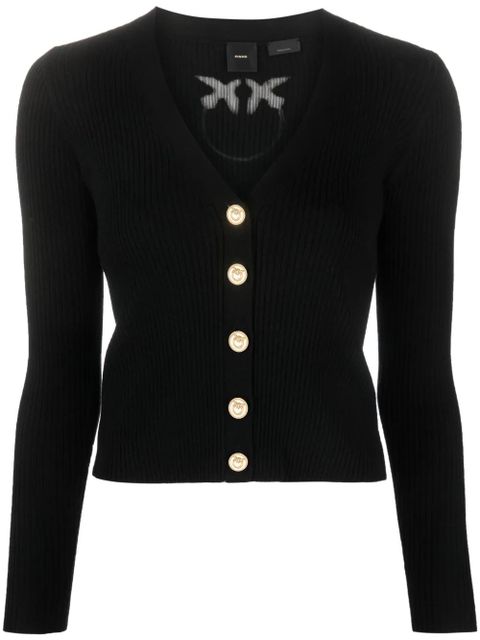 PINKO ribbed-knit V-neck wool cardigan - Black - zdjęcie produktu nr 1