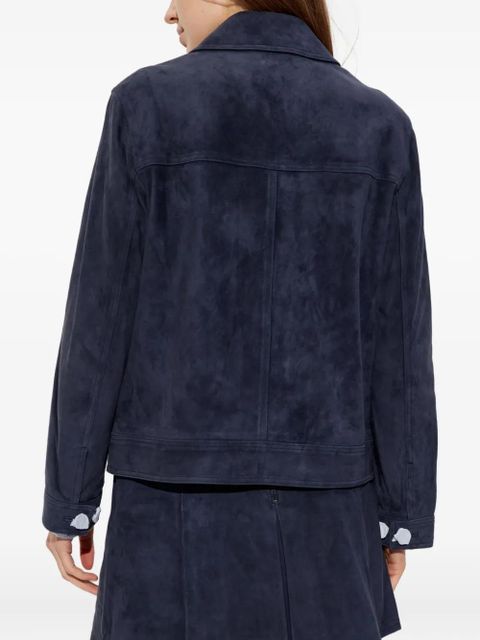Self-Portrait flap-pocket suede jacket - Blue