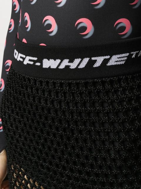 Off-White logo waistband fishnet skirt - Black