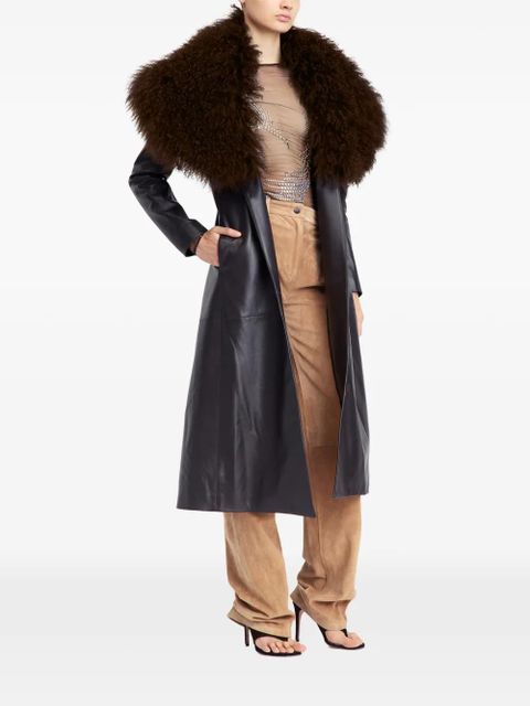 16Arlington Luisa fur-collar leather coat - Brown
