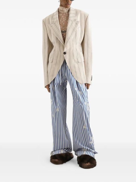 Dolce & Gabbana striped poplin trousers with embroidery and rhinestones - Blue - zdjęcie produktu nr 2