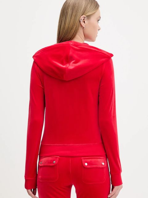 Juicy Couture bluza damska kolor czerwony z kapturem gładka JCAP176