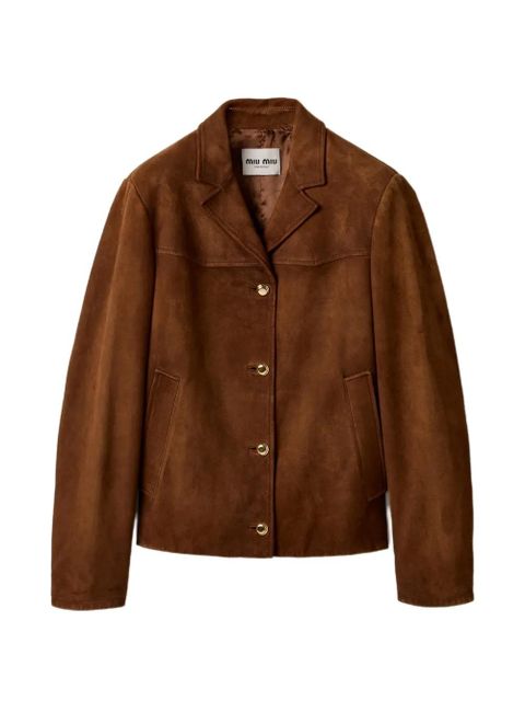 Miu Miu Waxed suede leather blouson jacket - Brown - zdjęcie produktu nr 1