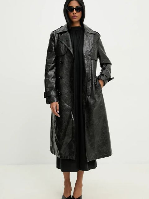 Answear.LAB trencz damski kolor czarny przejściowy dwurzędowy