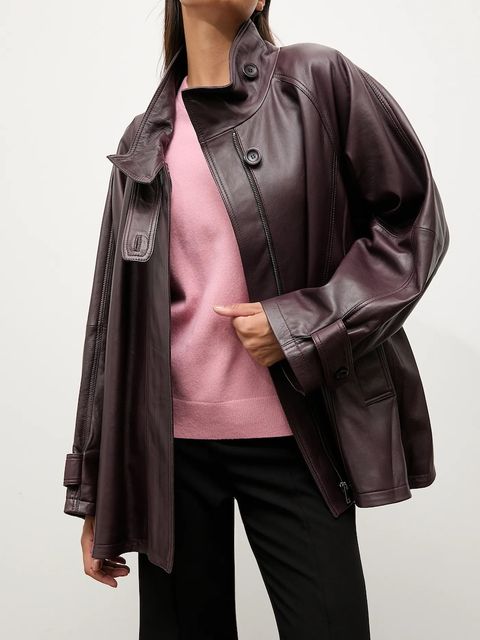 Answear.LAB kurtka skórzana kolor bordowy - zdjęcie produktu nr 1