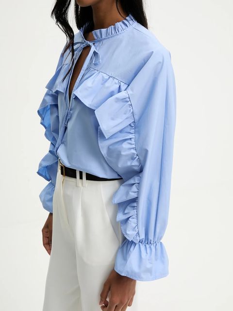 Answear.LAB koszula damska kolor niebieski relaxed z wiązanym dekoltem