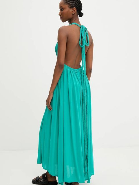 Answear.LAB sukienka kolor zielony maxi rozkloszowana