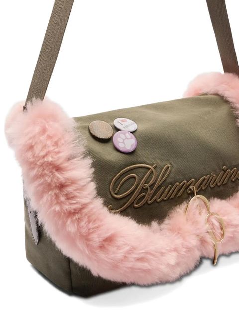 Blumarine faux fur-trim embroidered shoulder bag - Green