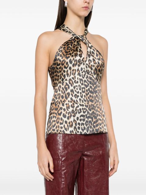 GANNI leopard-print satin top - Neutrals