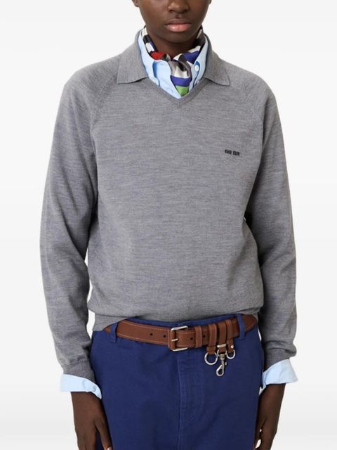 Miu Miu intarsia collared sweater - Grey