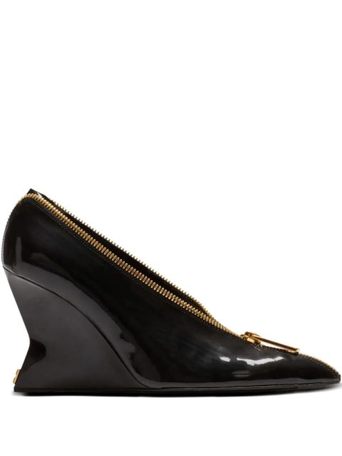 Balmain 95mm zip-detail wedge heeled pumps - Black - zdjęcie produktu nr 1