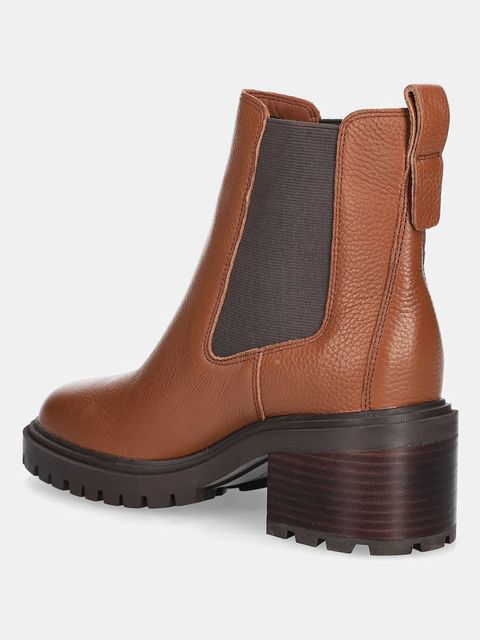 Tommy Hilfiger sztyblety skórzane TH LEATHER CHELSEA CLEATED HEEL damskie kolor brązowy na słupku FW0FW08774